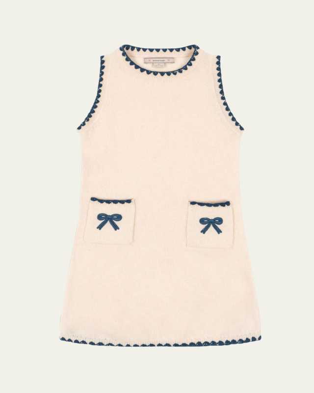 Girl's Collette Knit Dress W/ Embroidered Bows, Size 18M